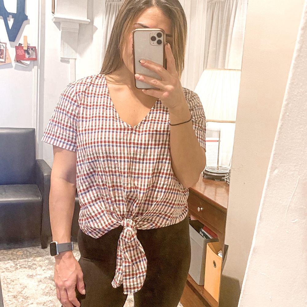 Madewell V Neck Front Tie Plaid Shirt Size S NWT